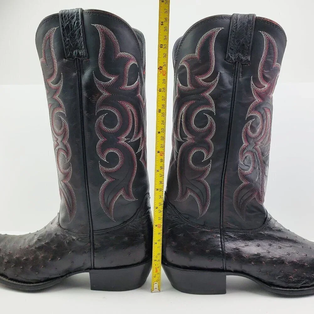 Nocona Boots Black Cherry Full Quill Ostrich Cowboy Barely Worn in Box Men 9.5 D